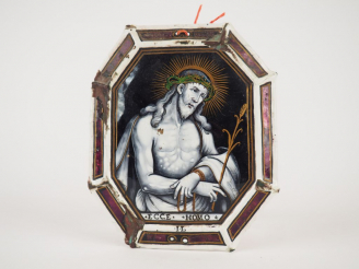 Vente aux enchères Jean LAUDIN à Limoges. "Ecce Homo"  Plaque en émail  peint polychrome 