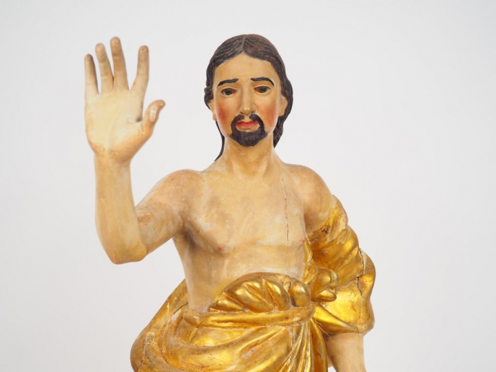 Sculpture XVIIIème en bois polychrome. "Saint Jean-Baptiste" H. 78 cm 