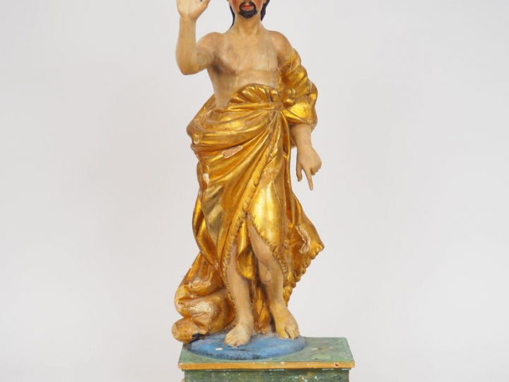 Sculpture XVIIIème en bois polychrome. "Saint Jean-Baptiste" H. 78 cm 