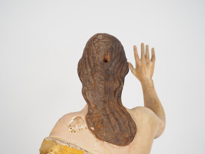 Sculpture XVIIIème en bois polychrome. "Saint Jean-Baptiste" H. 78 cm 