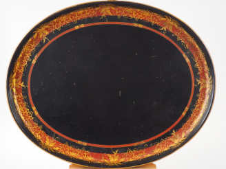 Vente aux enchères Grand plateau Napoléon III en tôle polychrome. 75 x 61,7 cm (petites u