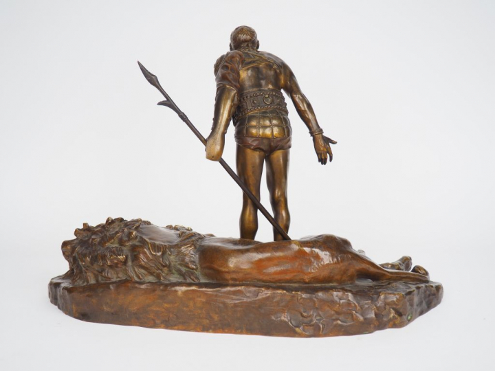J. L GEROME. "Plaudite Cives" Groupe en bronze à patine brune. Signé e