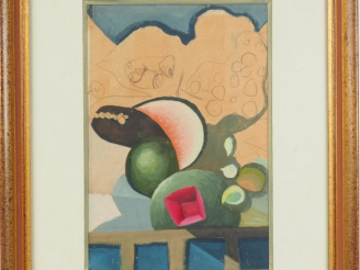 Vente aux enchères Ecole française XXème "Nature morte" Gouache et crayon sur papier. Dim