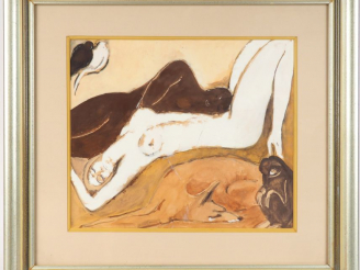 Vente aux enchères Ecole française XXème "Les deux amies" Aquarelle gouachée. Dim à vue. 