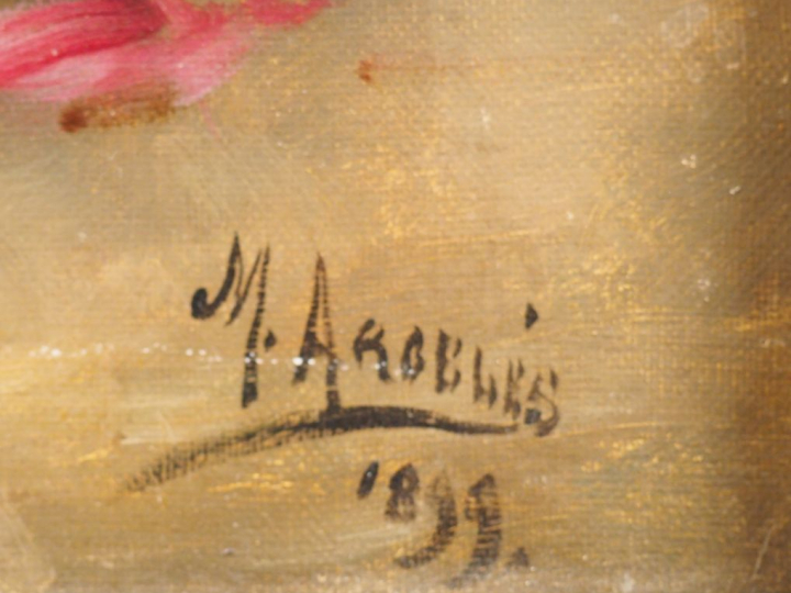 M. ARGELES.     "Bouquet de roses" Huile sur toile. Signée en bas à dr