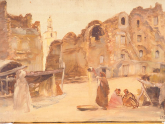 Vente aux enchères Louis Joseph ANTHONISSEN "Ville animée d'Afrique du Nord" Huile sur to