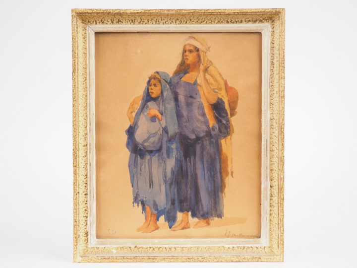 Louis Joseph ANTHONISSEN  "Jeunes filles d'Afrique du Nord" Aquarelle.