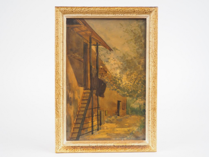Louis Joseph ANTHONISSEN "La ferme" Aquarelle. Signée en bas à droite.