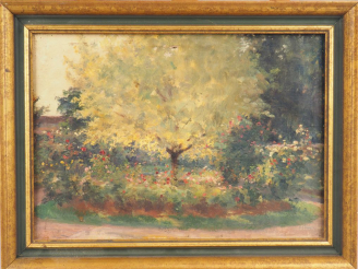 Vente aux enchères Louis Joseph ANTHONISSEN  "Arbre et fleurs" Huile sur toile. Dim. 26 x