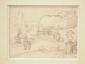 Vente aux enchères Charles CAMOIN. "Le jardin" Dessin au crayon.  Signé en bas à gauche.
