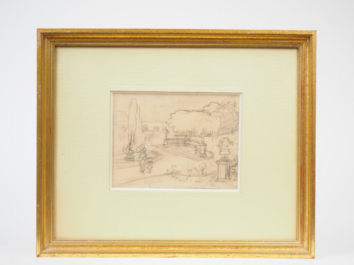 Charles CAMOIN. "Le jardin" Dessin au crayon.  Signé en bas à gauche.