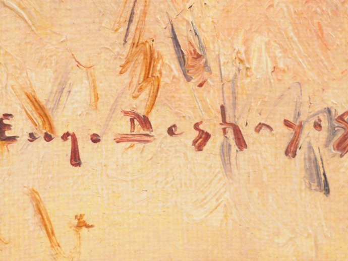 E. DESHAYES "Campement de bédouins" Huile sur toile. Signée en bas à g