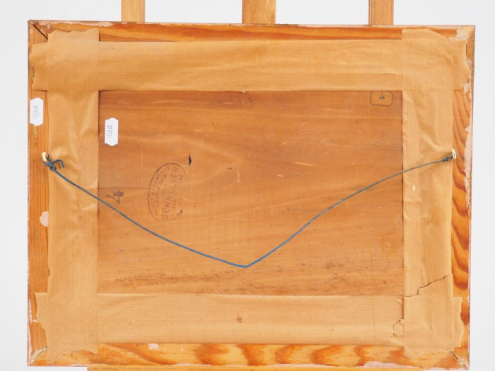 E. DESHAYES "Habitation en Afrique du Nord" Huile sur panneau. Signée 