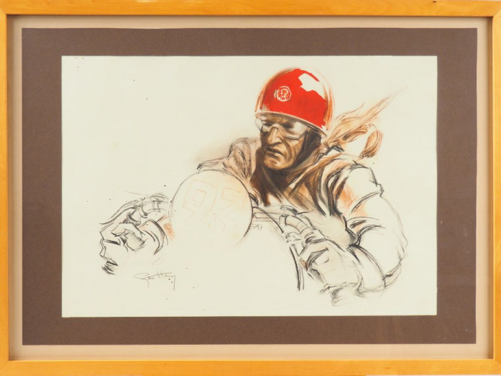GEO HAM "Pïlote au casque rouge" Lithographie en couleur. Signée en ba