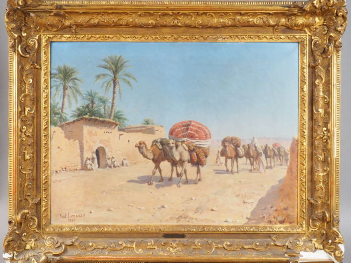 Paul LAZERGES "La Caravane" Huile sur toile. Signée en bas à gauche et