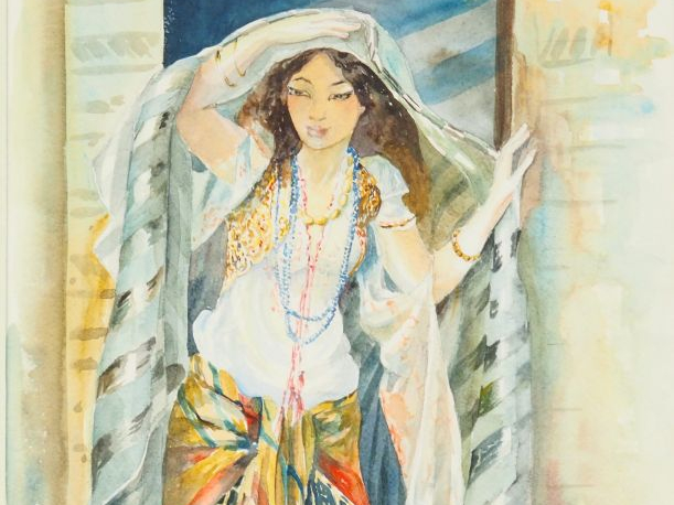 LEDOZE "La porte ouverte" Aquarelle. Signée en bas à droite. Dim à vue