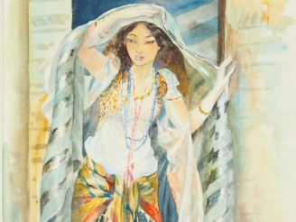Vente aux enchères LEDOZE "La porte ouverte" Aquarelle. Signée en bas à droite. Dim à vue
