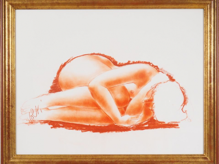 VOLTI. "Nu allongé" Dessin à la sanguine. Signé en bas à gauche. Dim à