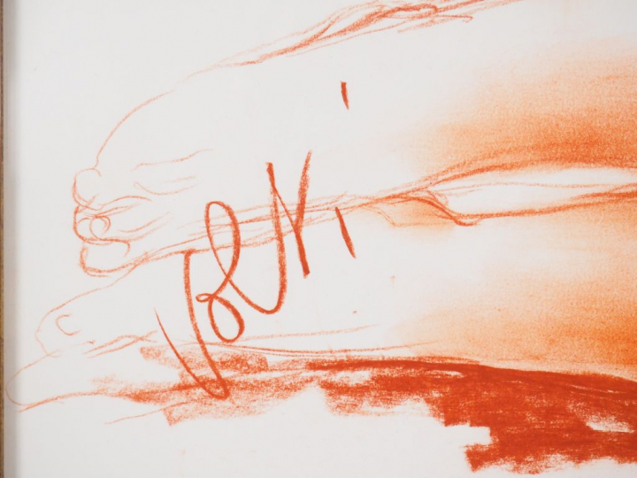 VOLTI. "Nu allongé" Dessin à la sanguine. Signé en bas à gauche. Dim à