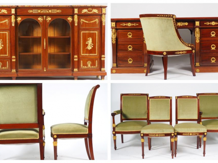 KRIEGER. Cabinet de travail de style Empire en acajou et placage d'aca
