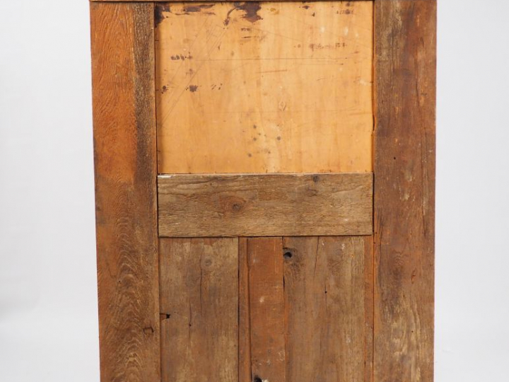 Trumeau Louis XVI en bois laqué gris et doré à décor de marine. Dim du