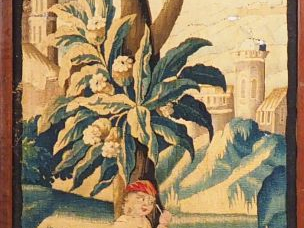 Fragment de tapisserie d'Aubusson XVIIème  "Le buveur" 222 x 89,5 cm (