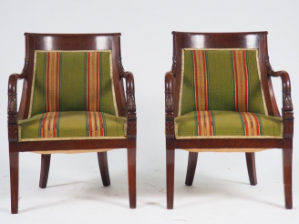 Vente aux enchères Paire de fauteuils gondole de style Empire en acajou, accotoirs à déco