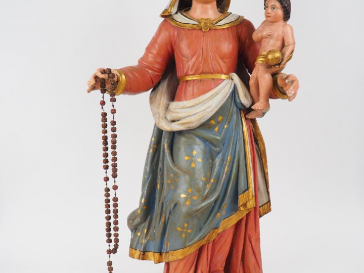 Sculpture fin XVIIIème - début XIXème en bois polychrome  "Vierge à l'