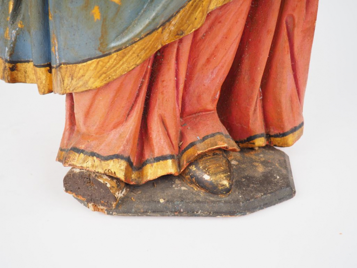 Sculpture fin XVIIIème - début XIXème en bois polychrome  "Vierge à l'