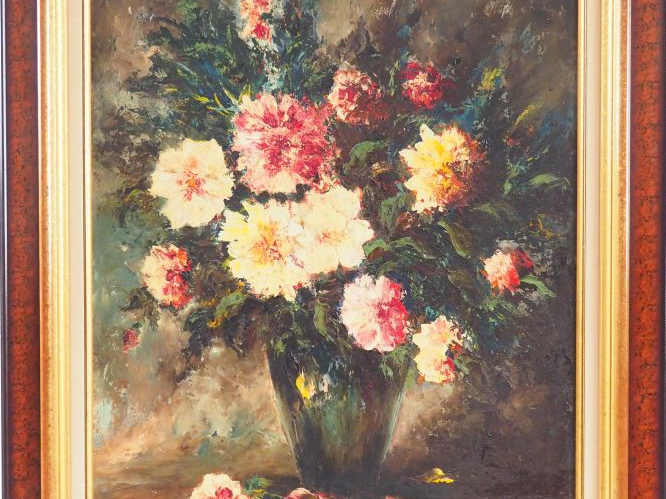 Marcel BOUYERON  "Fleurs" Huile sur isorel.  Signée en bas à droite et
