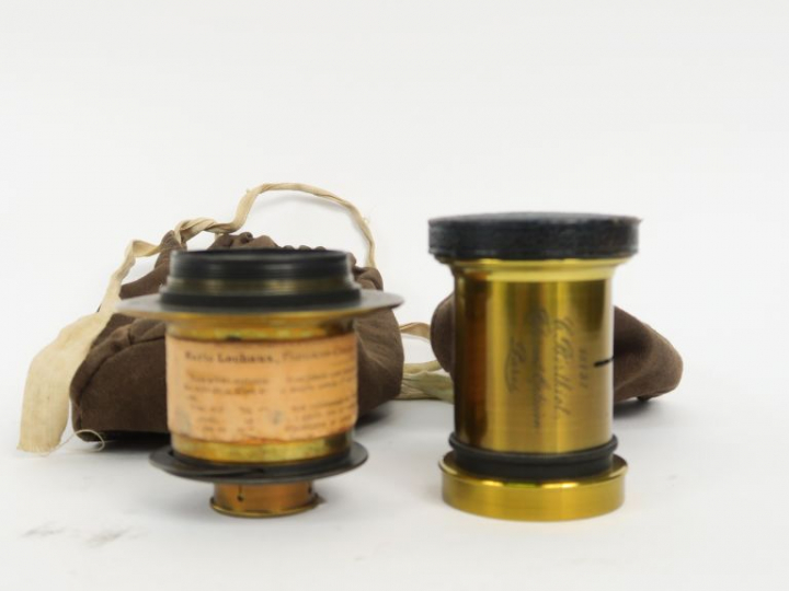 Lot de deux objectifs anciens en laiton : Objectif C. BERTHIOT n°3 / 1