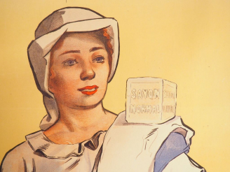 Vente aux enchères SAVON NORMAL. Affiche par Firmain Bouisset, Imprimerie Camis, 1895. Co