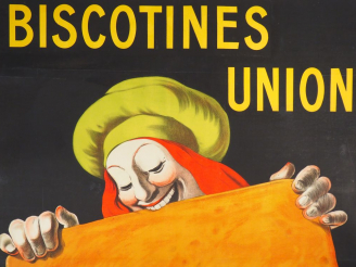 Vente aux enchères BISCOTINES UNION. Affiche par Lenonetto Cappiello, imprimerie Vercasso