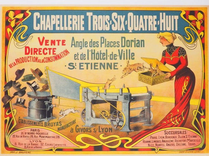 CHAPELLERIE TROIS SIX. Affiche anonyme, imprimerie Bonabaud   Bruyère 