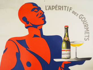 Vente aux enchères KARMOUSS.  Affiche par Léo Dupin, imprimerie Joseph Charles, 1935. Con