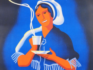 Vente aux enchères CAFÉS MIZORRA. Affiche par J. Bonard, imprimerie Azémard Nimes, 1935. 