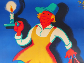 Vente aux enchères COUSTARELLO. Affiche par Robys (R. WOLFF), imprimerie Avenue Pub St Et