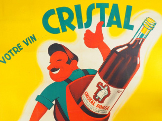 Vente aux enchères VINS CRISTAL.  Affiche par Robys (R. WOLFF), imprimerie R de Lyon, cir