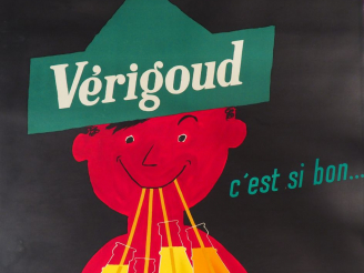Vente aux enchères VERIGOUD. Affiche par Raymond Savignac, imprimerie De Plas, 1955. Cond