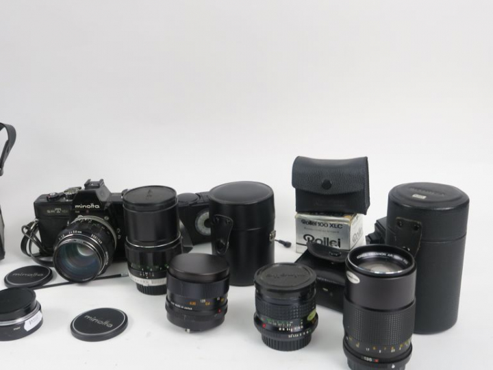 MINOLTA SRT101 n°1855112 avec cinq objectifs : Objectif MINOLTA MC ROK