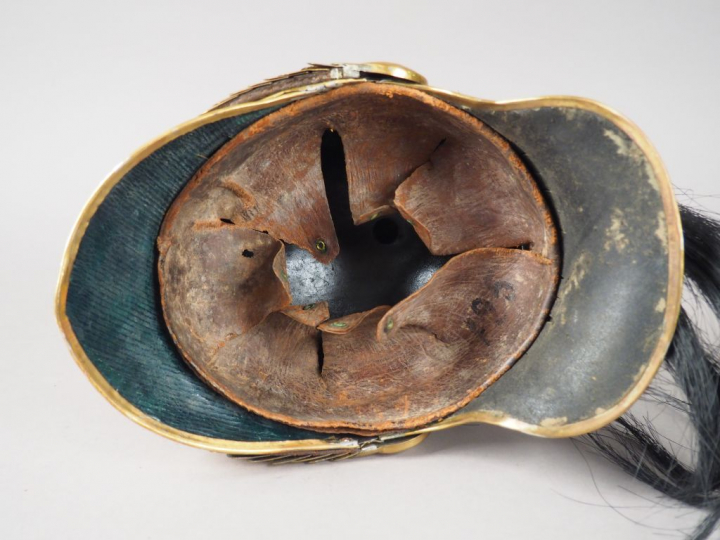 Casque troupe de cuirassier modèle 1874, bombe en acier poli, toutes g