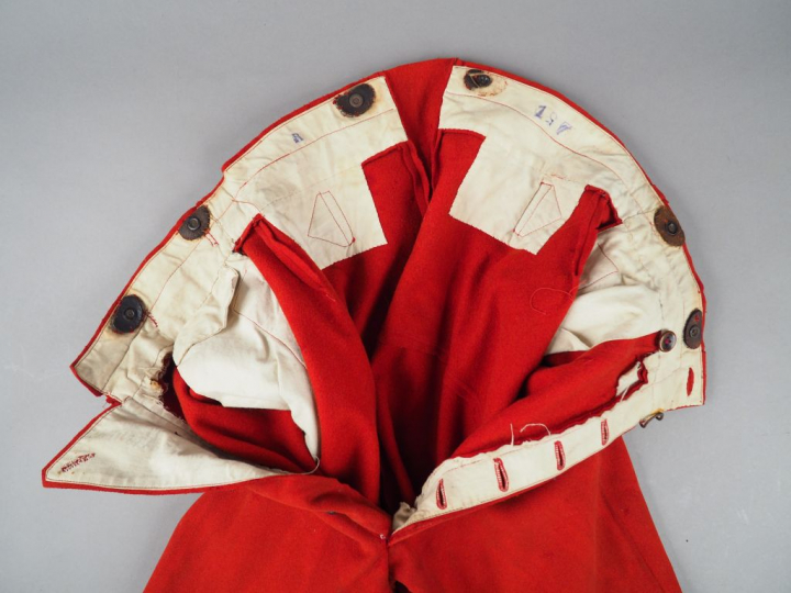 Pantalon à basane réglementaire troupe en drap garance large bande ble