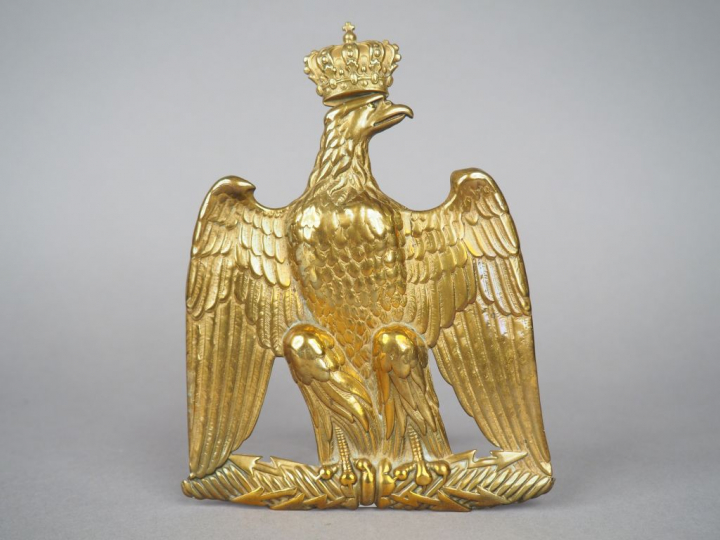 Belle plaque de sabretache de hussard modèle 1854 en laiton embouti, a