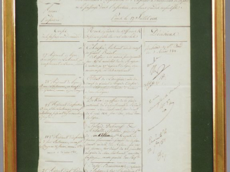 Vente aux enchères Cadre vitré recto/verso contenant sur papier, écrit à la plume à l’enc