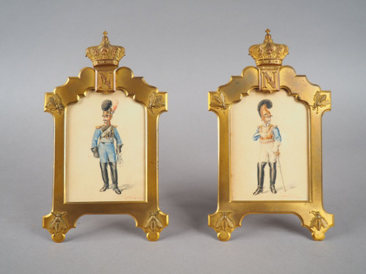 MAHELIN  « Portraits de militaires» Paire d’aquarelles.  Signées en ba