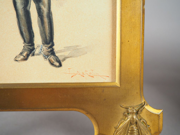 MAHELIN  « Portraits de militaires» Paire d’aquarelles.  Signées en ba