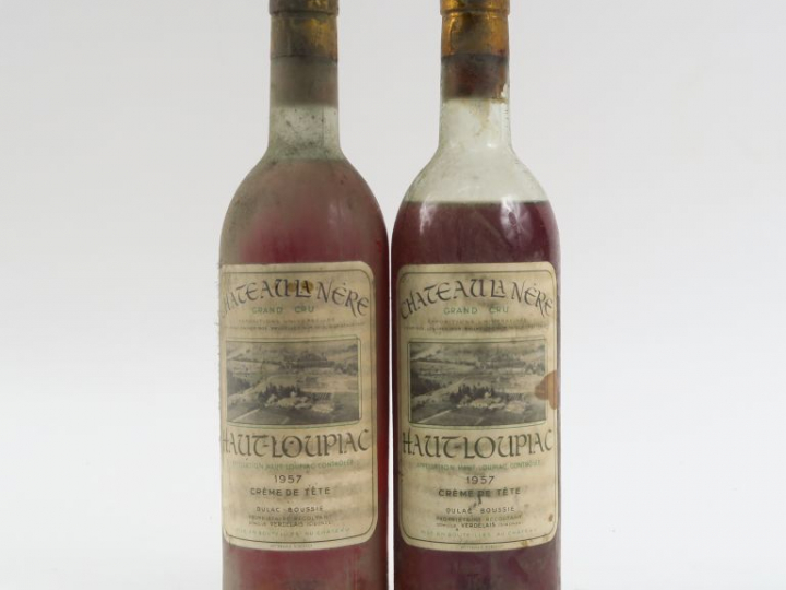 2 BOUTEILLES CHÂTEAU LA NÈRE 'CRÈME DE TÊTE' LOUPIAC - 1957 - 1 LB/1 B