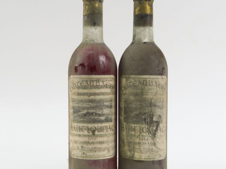 2 BOUTEILLES CHÂTEAU LA NÈRE 'CRÈME DE TÊTE' LOUPIAC - 1959 - BG/BS