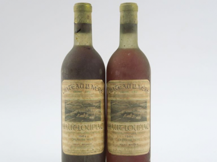 2 BOUTEILLES CHÂTEAU LA NÈRE 'CRÈME DE TÊTE' LOUPIAC - 1964 - BG/BS