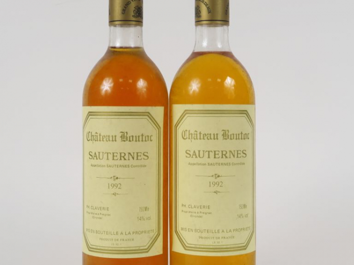 2 BOUTEILLES CHÂTEAU BOUTOC SAUTERNES - 1992 - BG
